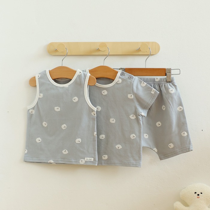 [Shebebe] Signature Bechon baby summer indoor clothes 3-piece set (short sleeves + padded vest + shorts)