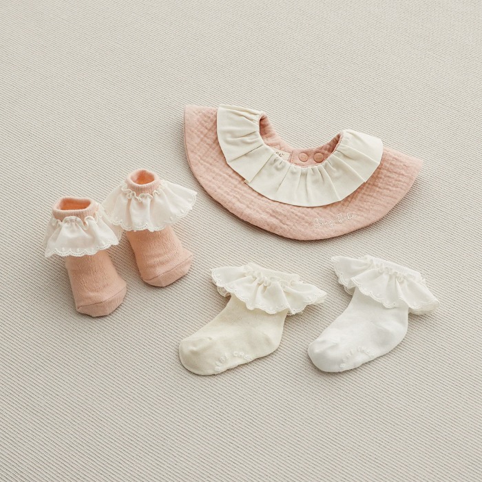 [Shebebe] Pure Angel Baby Socks Frilled Short Socks Set of 3 (Size Selection)