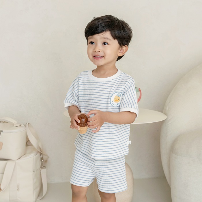 [Shebebe] Morning Striped Short-Sleeved Baby Top and Bottom Set (design/size selection)