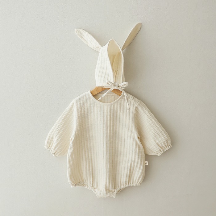 [Shebebe] Coco Body Suit + Rabbit Bonnet Set Newborn Stone Body Suit (Select Color/Size)