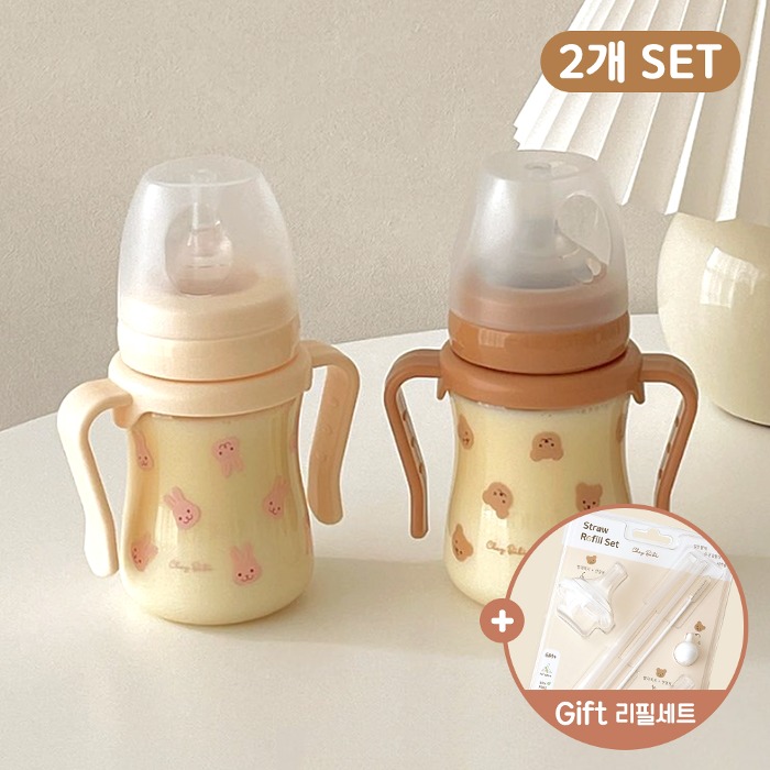 [gift Straw Refill Set] [Shebebe] PPSU Baby Straw Cup Baby Water Bottle 200 ml Set of 2 (Select Design)